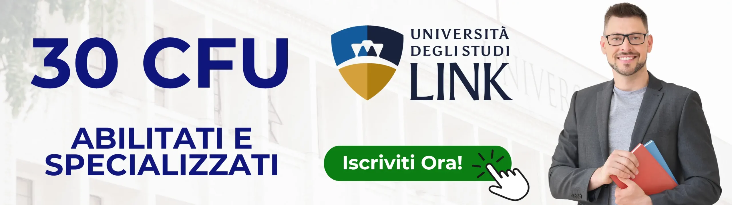Banner promozionale per l'offerta dedicata all'ottenimento dei 30 CFU per l'insegnamento