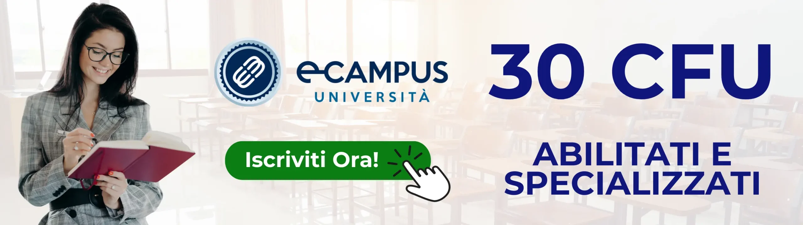 Banner promozionale per l'offerta dedicata all'ottenimento dei 30 CFU per l'insegnamento
