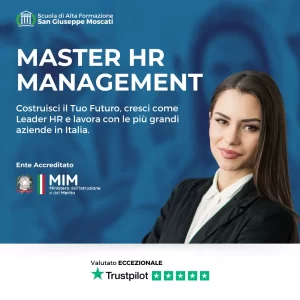 Locandina del Master in HR Management di Scuola Moscati, con la foto di una ragazza che lavora come HR