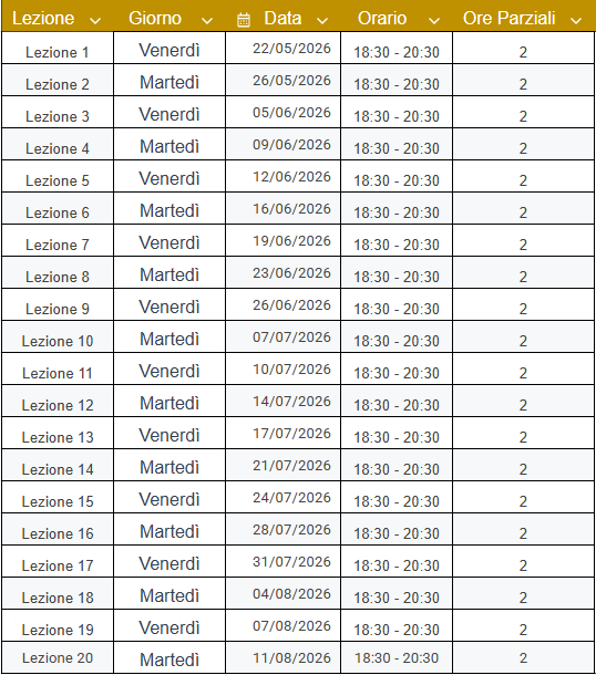 Calendario Corso Tecnico ABA Live